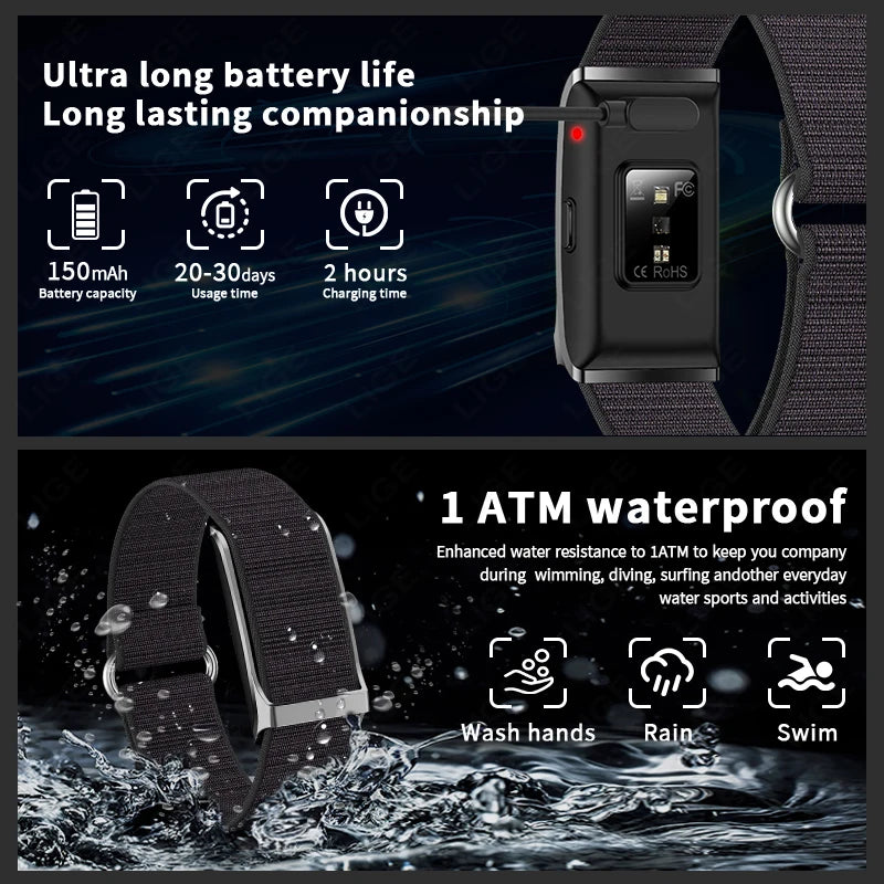LIGE No Screen Smart Watch Men's Sports Outdoors Fitness Heart Rate Monitor 1ATM Waterproof New Smartwatch For Andrio IOS 2025