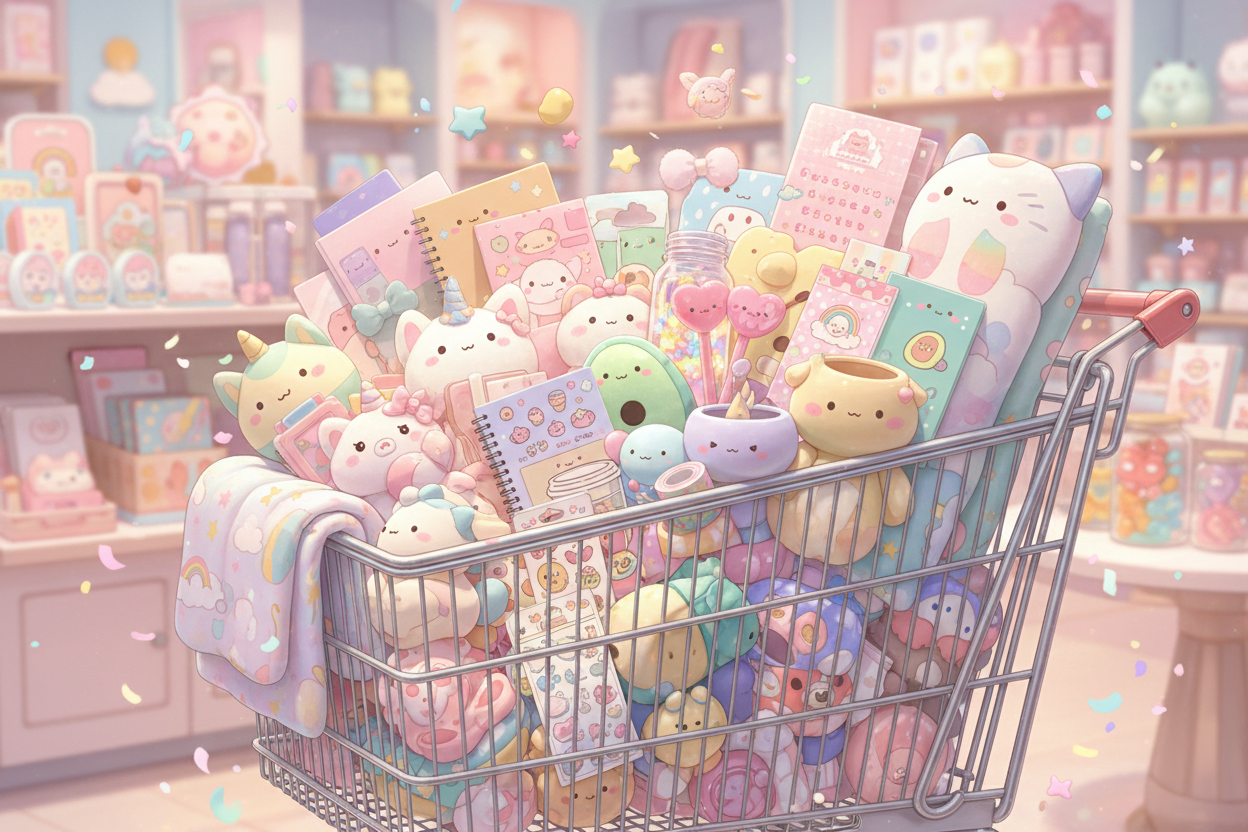 a cart that have full of cute items